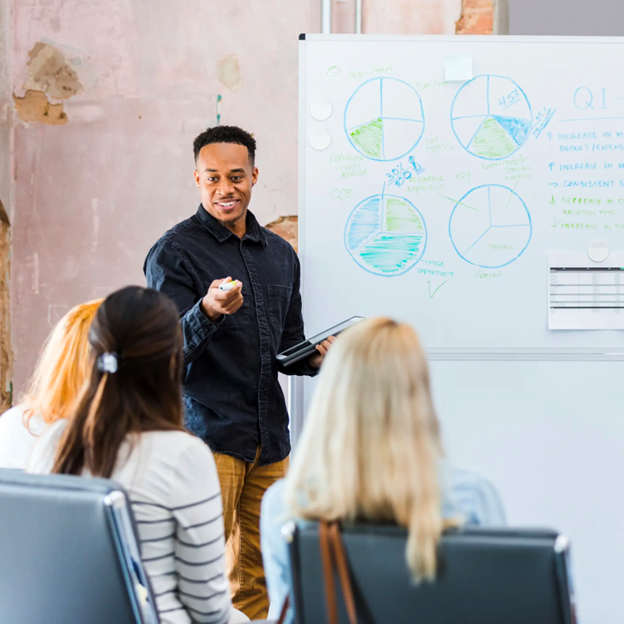 Individual presenting data to group