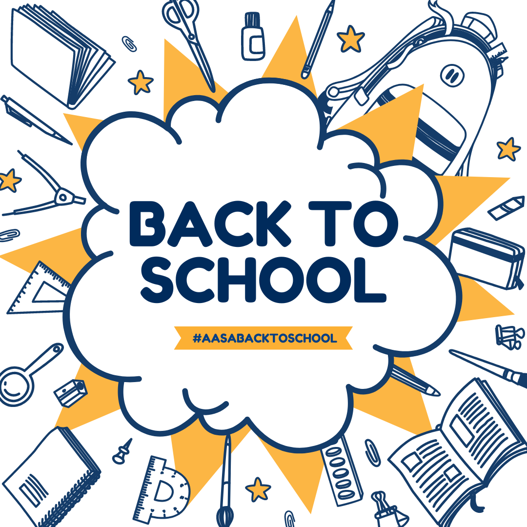 AASA Back to School image with supplies all around