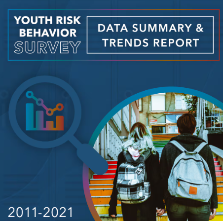 Youth Risk Behavior Survey cover report showing two children with backpacks walking up into a school