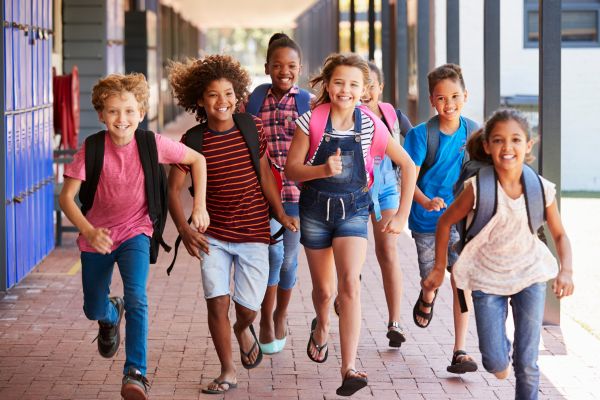 Kids Running Outside School