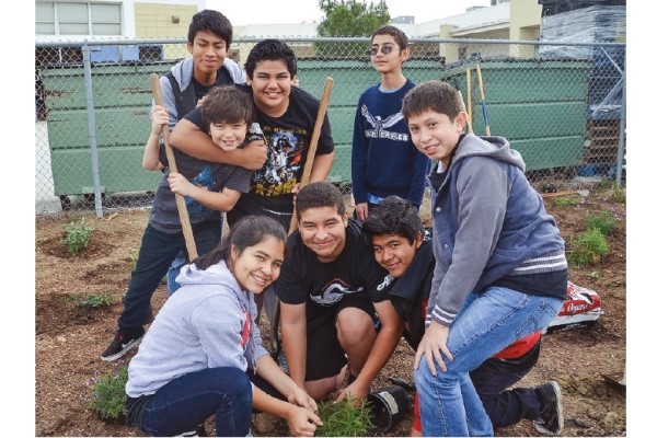 Students Planting an Outdoor Garden