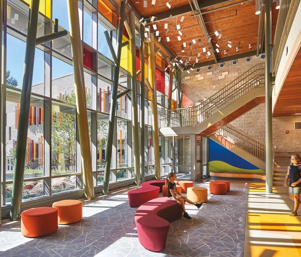 A well-lit indoor space inside Sandy Hook Elementary