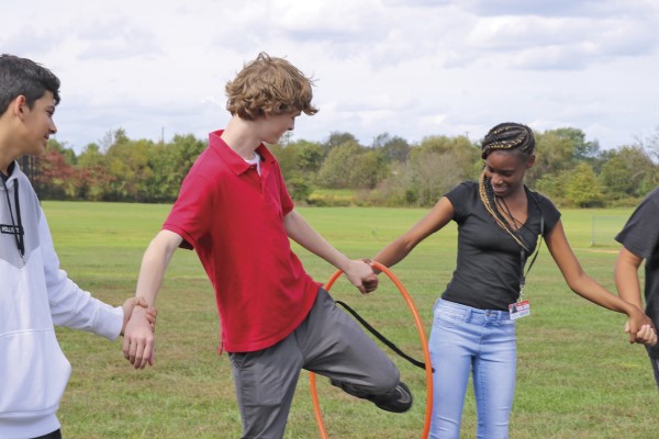 Students engaging in a team building activity