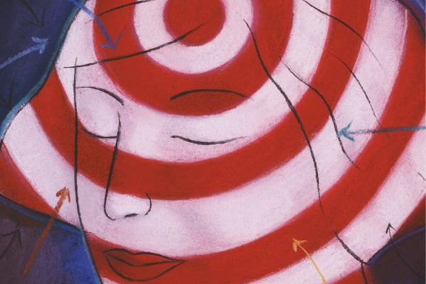 Illustration of woman with target pattern on her head